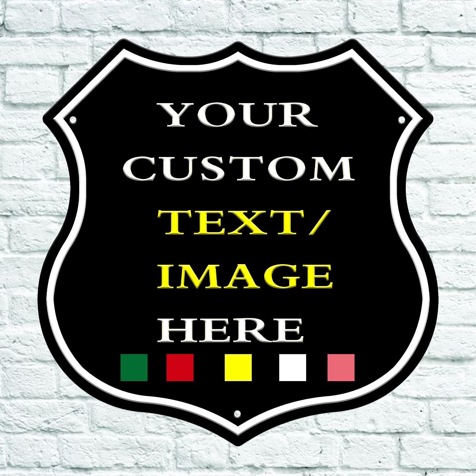 Custom Shield Shape Metal Signs, Personalized Shield Tin Signs with Picture Text Image Logo, Customized Aluminum Signs with Photo for Outdoor Home