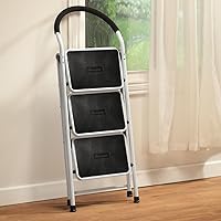Vista 5 de LivingSURE Combo de taburete de escalera de 3 escalones con asa, taburete plegable antideslizante, escalera de pedal extra ancha resistente