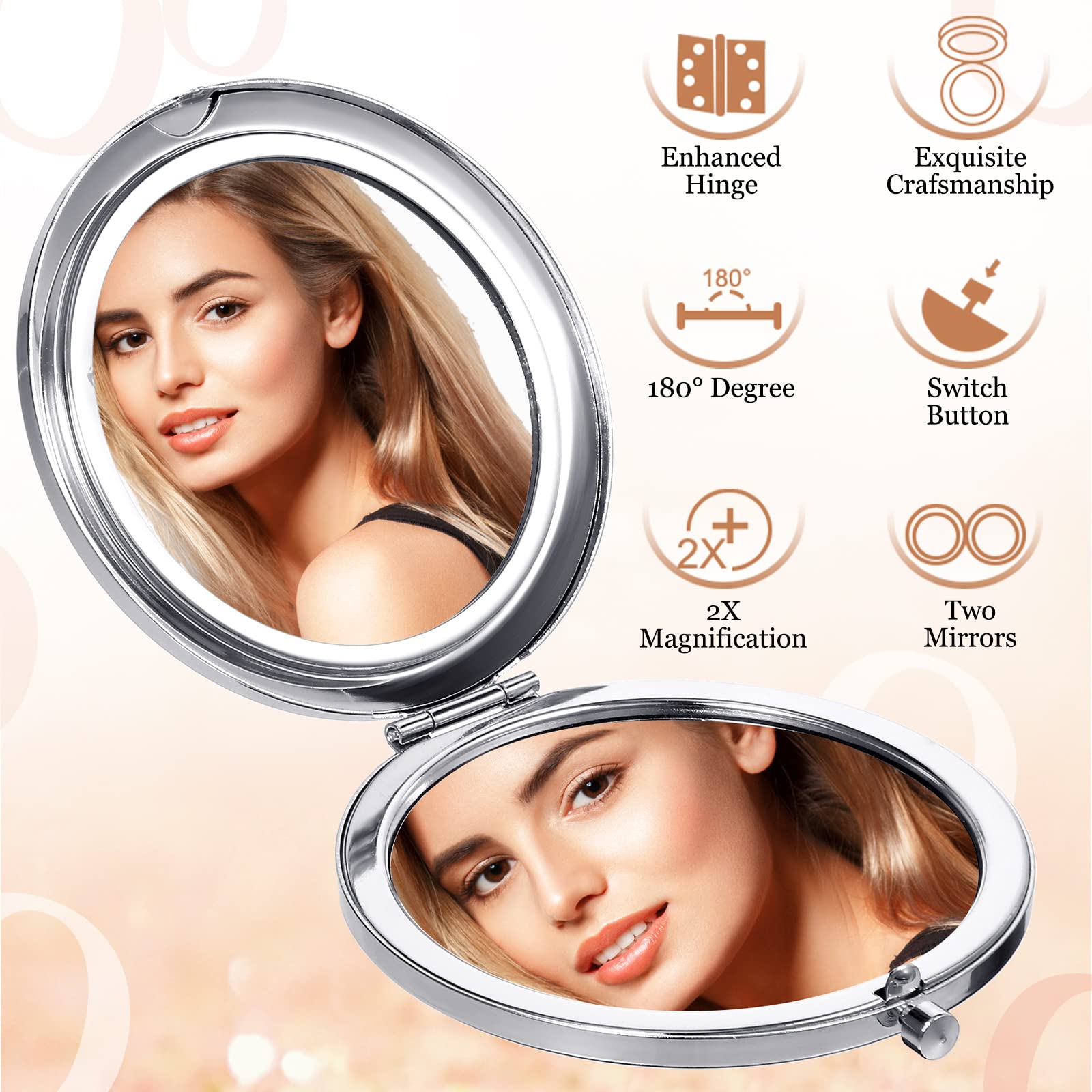 Lot de 12 petits miroirs de poche pliables ronds avec grossissement x1/x2 pour femmes et filles Couleurs vives