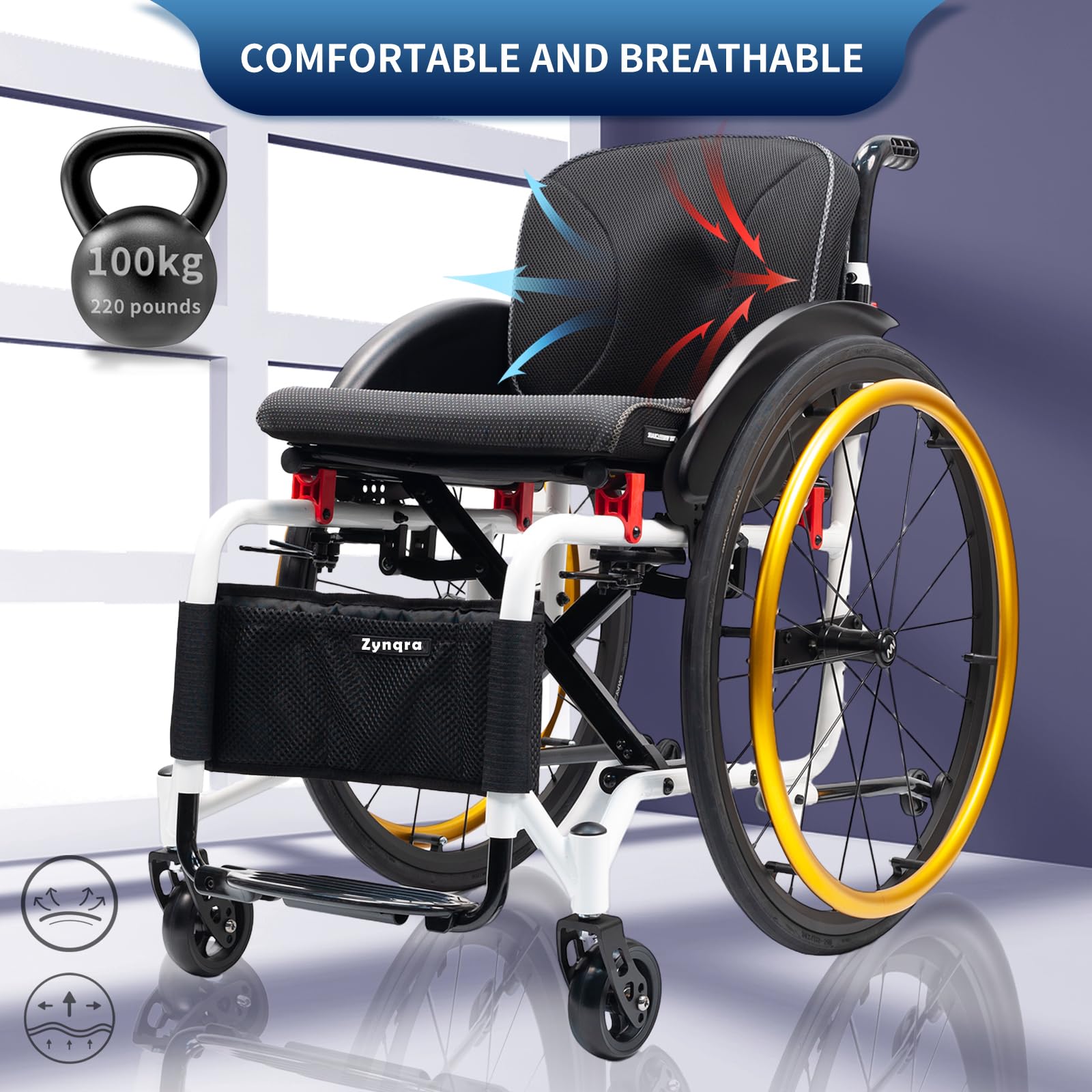 Sedia a rotelle Pieghevole,per Anziani e disabili,Sedia A Rotelle in Alluminio Pieghevole,con Freno a Mano e Ruote Posteriori a sgancio rapido,Leggera, Sportiva, Pieghevole(15.7in Seat Width)