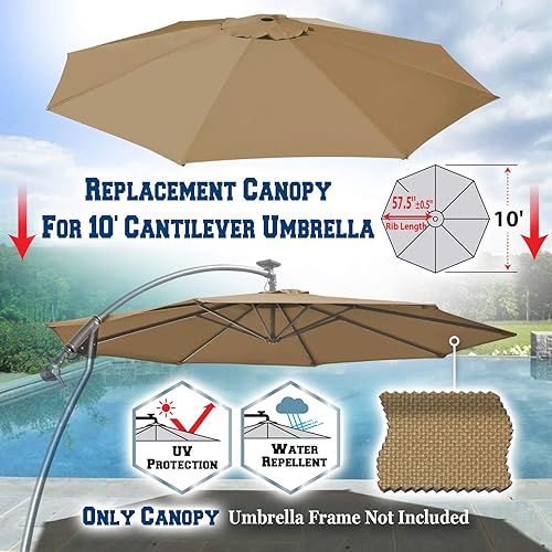 Miniatura 7 de BenefitUSA Cubierta de toldo de repuesto para sombrilla de patio voladizo de 10 pies (marrón)