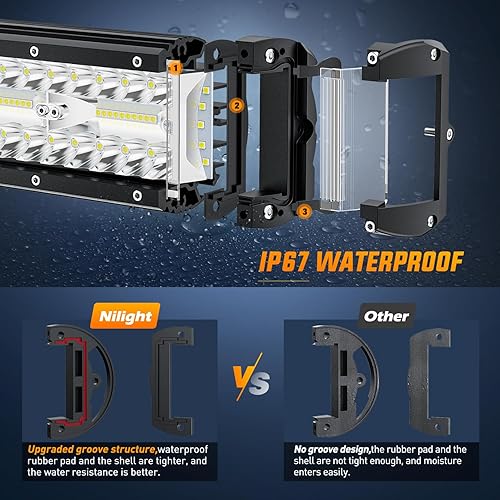 Miniatura 4 de Nilight Barra de luz LED de disparo lateral, 2 unidades de 7 pulgadas, luces combinadas de inundación de triple fila, luz de trabajo LED con kit de