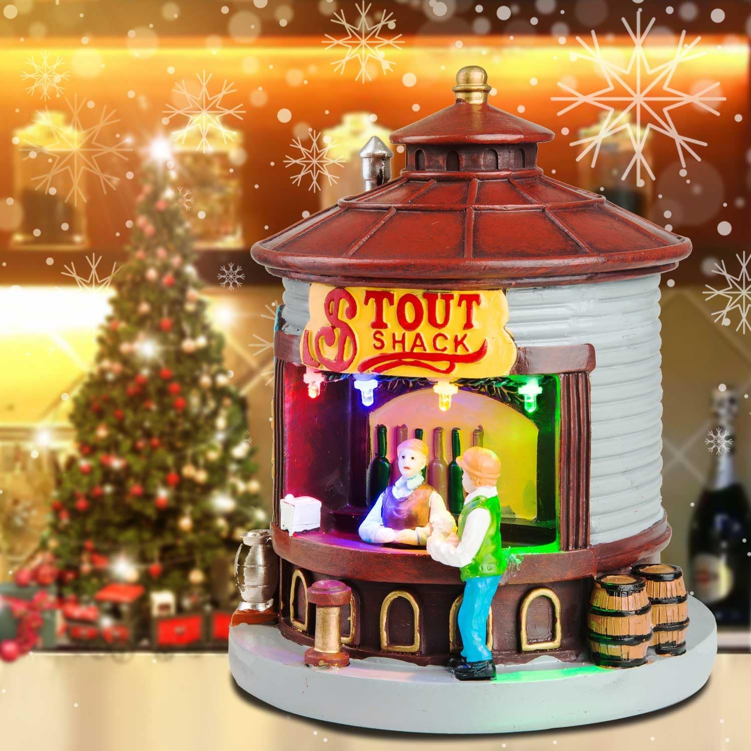 innodept12 Christmas Village Collection Accessory Set - Stout Shack Lit House - LED Light Up Christmas Market Scene