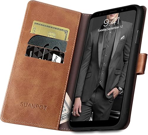 Miniatura 10 de SUANPOT Funda de piel tipo cartera para Samsung Galaxy S9 de 5.8 pulgadas (no S9+) con bloqueo RFID, tarjetero para tarjetas de crédito, funda para
