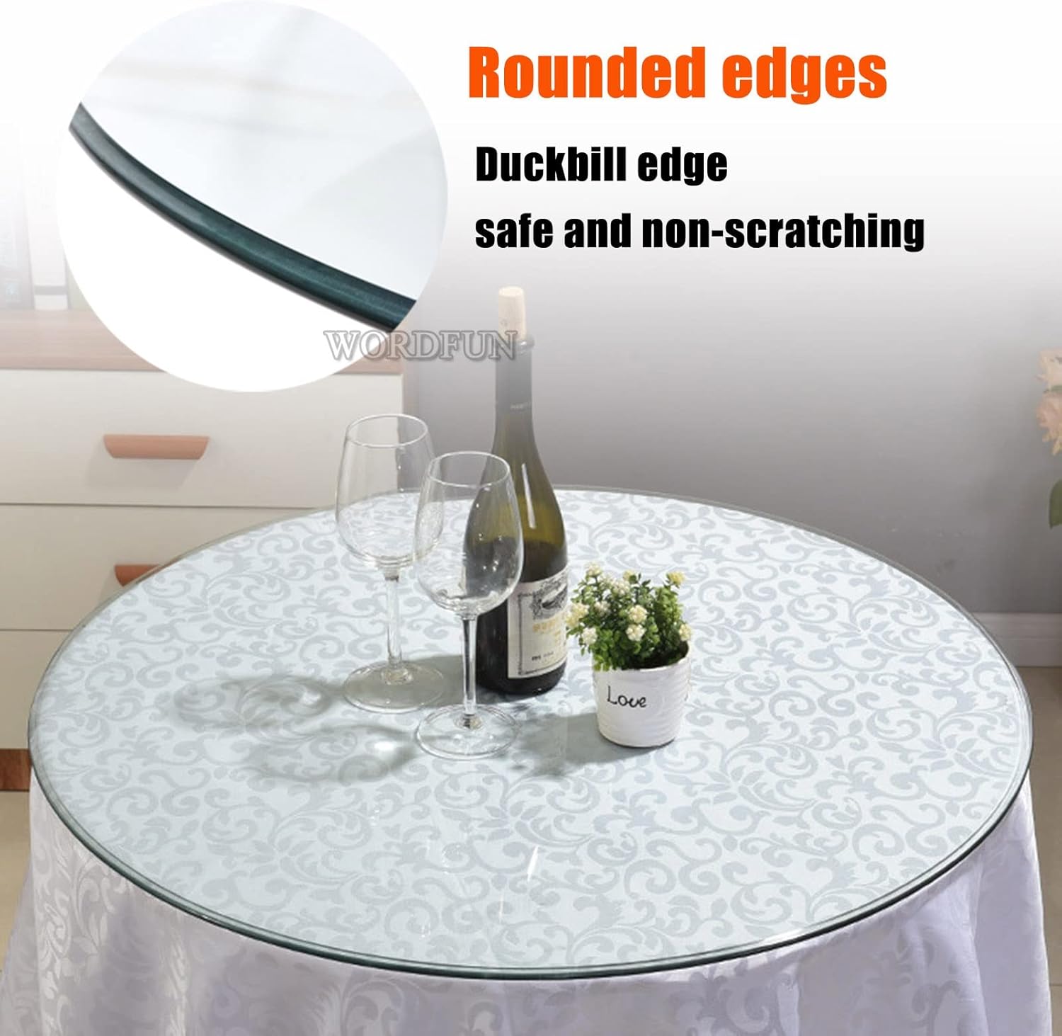 WORDFUN Round Tempered Glass Table Top, Premium Circular Glass, 15" 16" 17" 18" 19" 20" Round Table Glass, Clear Glass Table Top, Explosion-Proof, Replacement Protector Cover