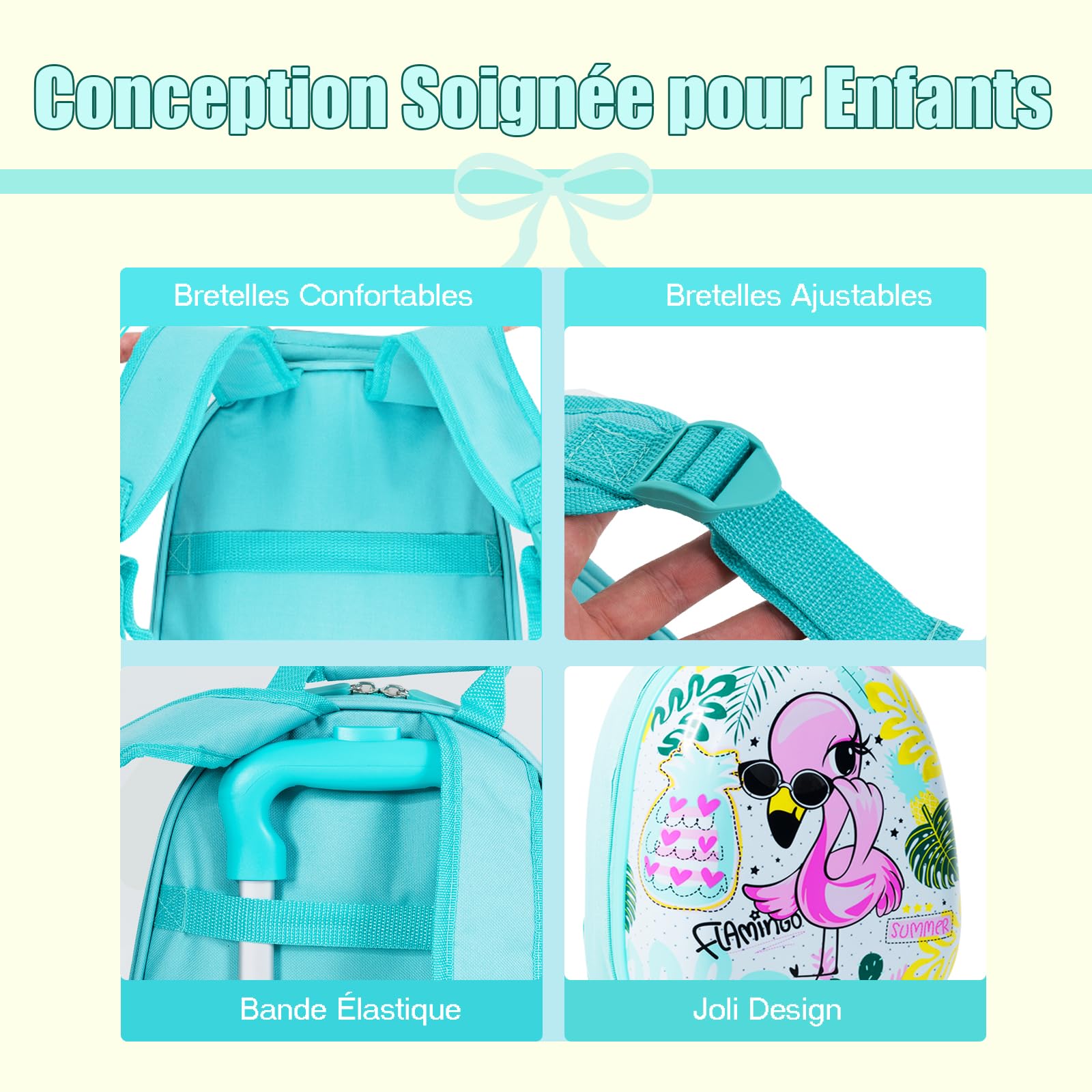 SOARS Valise Enfant, 16" Valise Cabine Enfant + 12" Sac à Dos, Transportable dans l’Avion, Poignée et Sangles Réglables, Matériau Sûr et Durable, Léger de 2,5 KG, Valise Enfant Fille 3-10 Ans