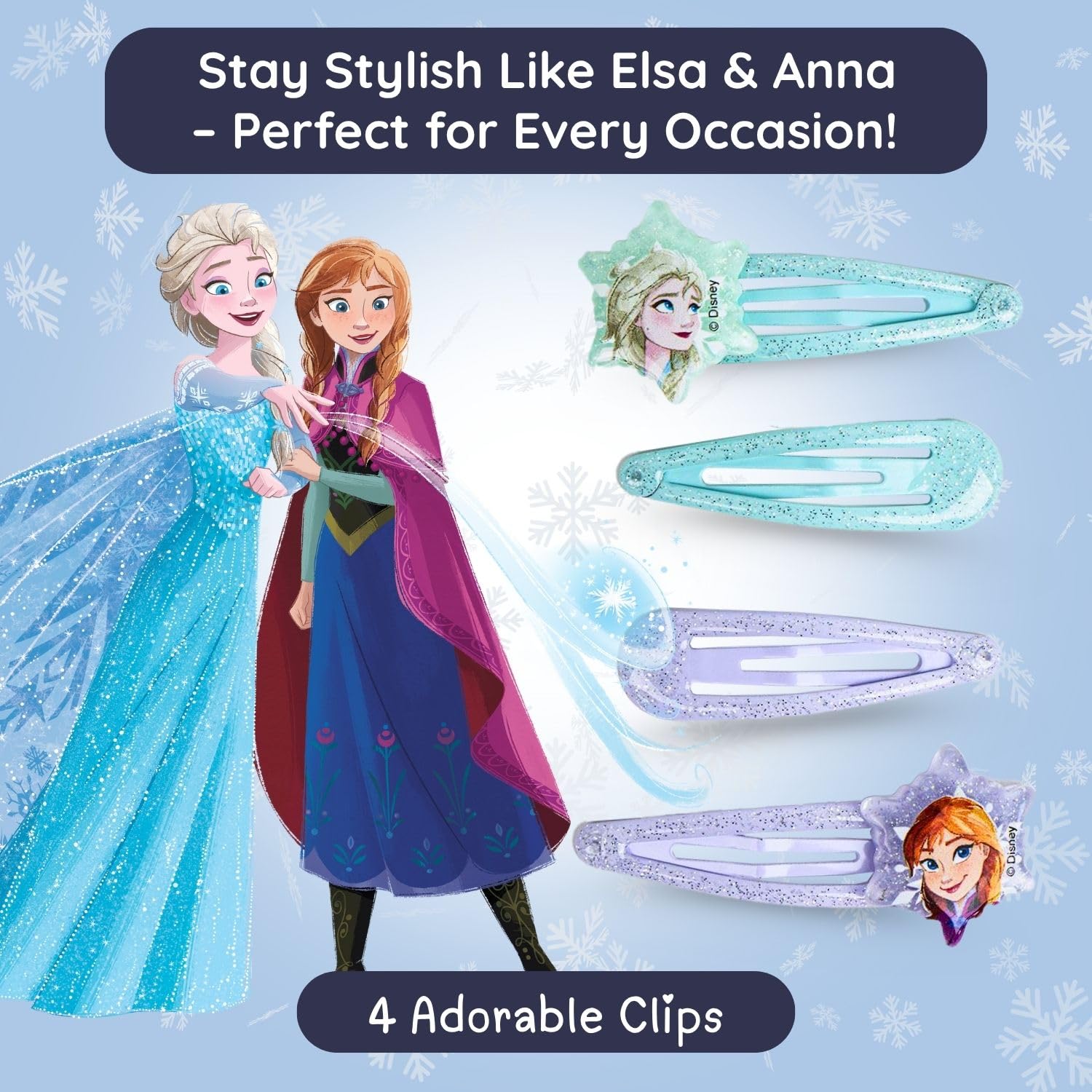 EUDSRODEMY Lot De 12 Barrettes Reine Des Neiges – 6 Pinces Et 6 Élastiques – Paillettes, Flocons Bleus – Cadeau Anniversaire/Noël Pour Filles 3-12 Ans