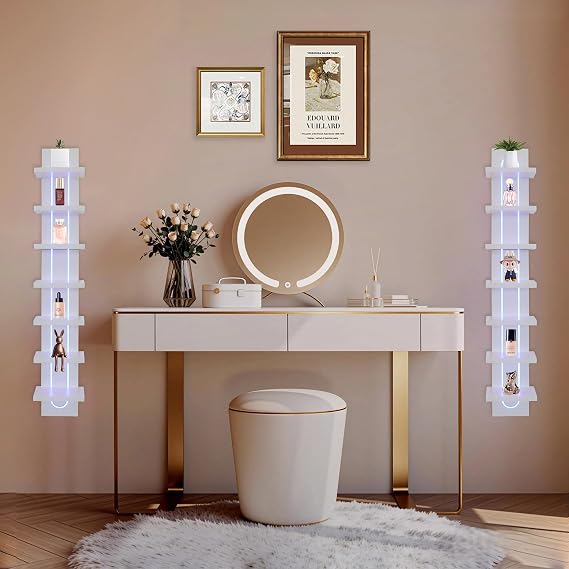 VIWODS 7 Tier Wall Shelf Unit with Light, White