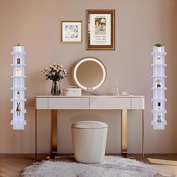 VIWODS 7 Tier Wall Shelf Unit with Light, White