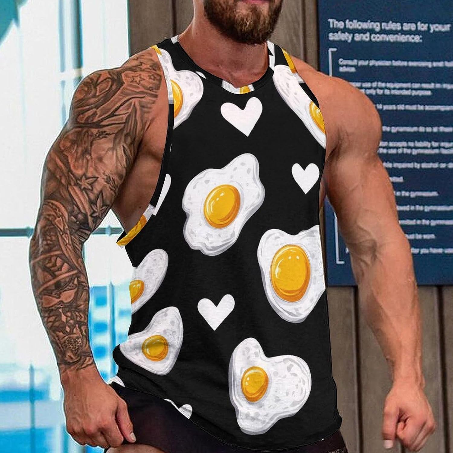 Fried Eggs Pattern Men Tank Top Workout Shirt Muscle T Shirt 5XL