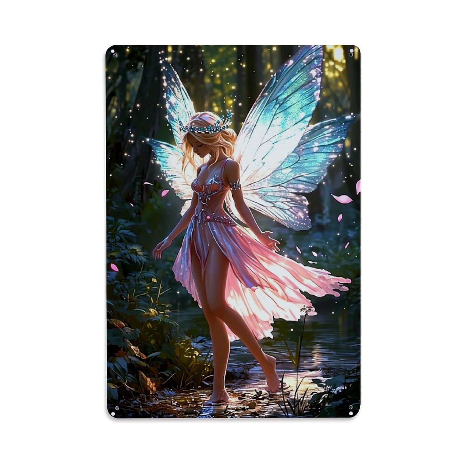 Fairy Wings Forest Light Sparkle Retro Metal Tin Sign, Vintage Decor Art Poster for Bar, Home, Man Cave, Kitchen, Laundry Room Gift 8x12Inch