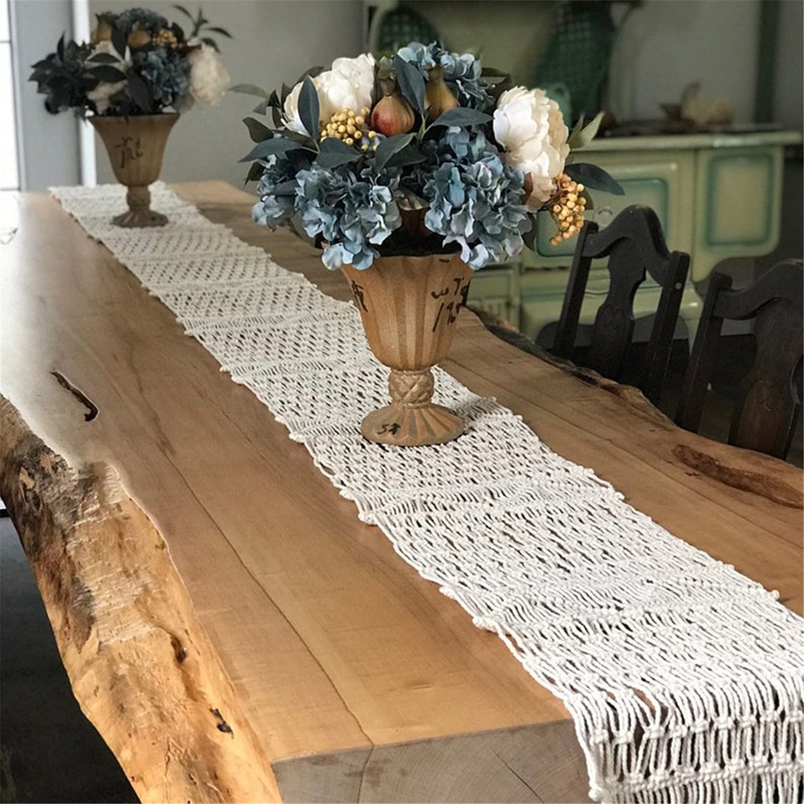 Beige Boho Tischläufer Mit Quasten, Handgewebter Makramee-Tischläufer, Böhmische Baumwoll-Tischdecke Für Dinnerparty Hochzeitstisch Wedding,35x220cm
