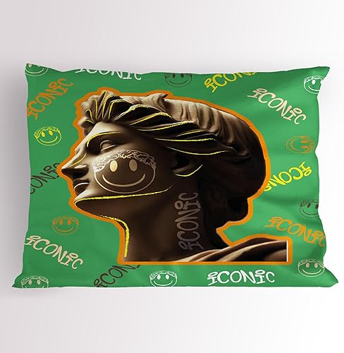 Ambesonne Emoji Pillow Sham, Antique Sculpture Side Profile Portrait with Modern Graffiti Outlines, Decorative Standard Size Printed Pillowcase, 26"