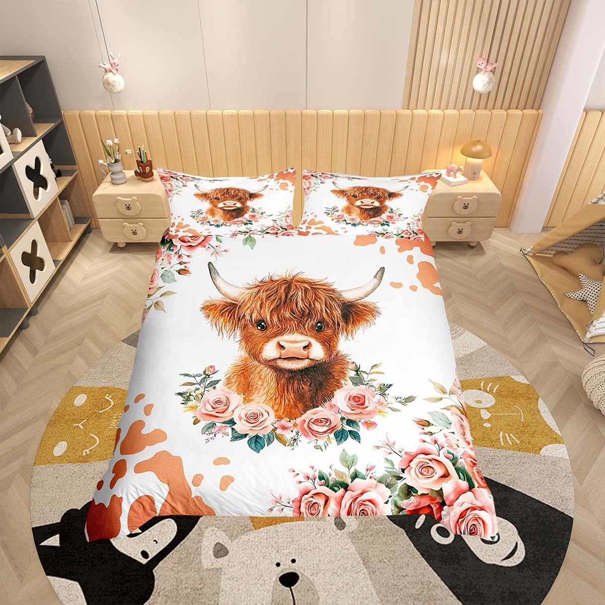 Homemissing Cute Highland Cow Bedding Set Double Highland Cattle Bedding Duvet Cover Set For Boys Teens Decor Animal Comforter Cover Set Western Decor Bedspread Bedroom Farmhouse Quilt Cover 3Pcs