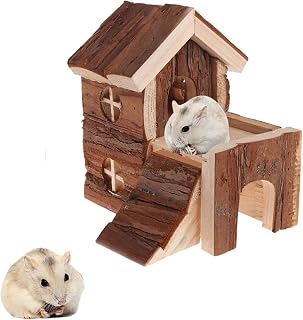 Hamiledyi Wooden Hamster House Rat Hideout Hut with Climbing Ladder Bridge Chew Toys for Dwarf Hamsters Mice Rats and Other Small Animals