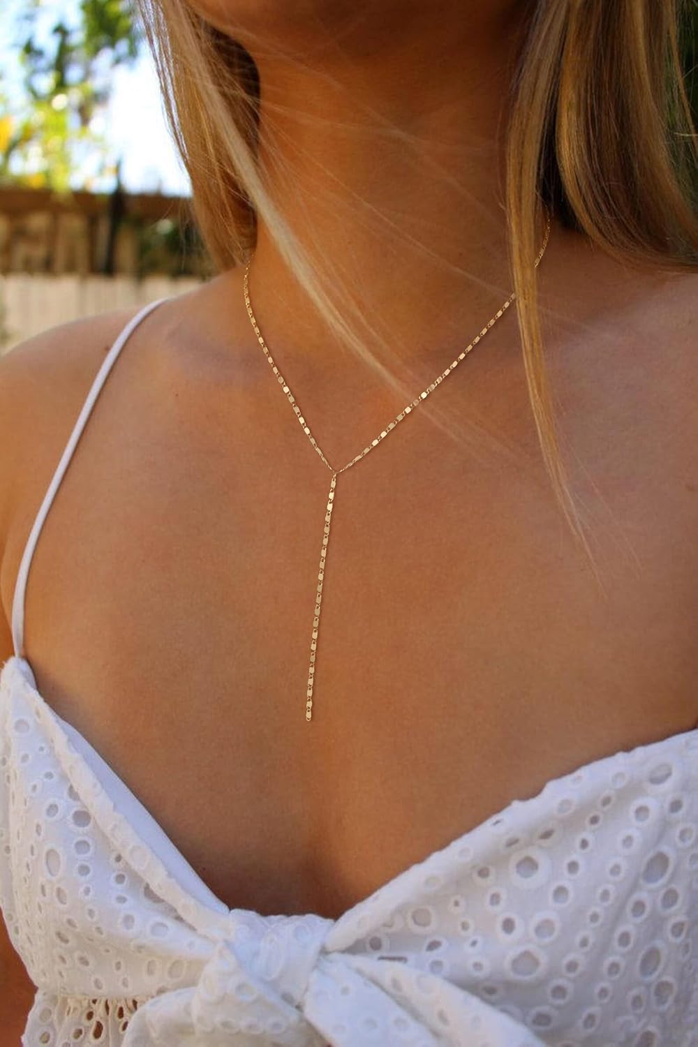Foxgirl Lariat Gold Necklace for Women, Dainty Long Necklace 14k Gold Plated/Silver Y-Shaped Pendant Necklace Trendy Layered Cz Beaded Chain Drop Necklaces Simple Gold Jewelry For Women Gift - Image 4