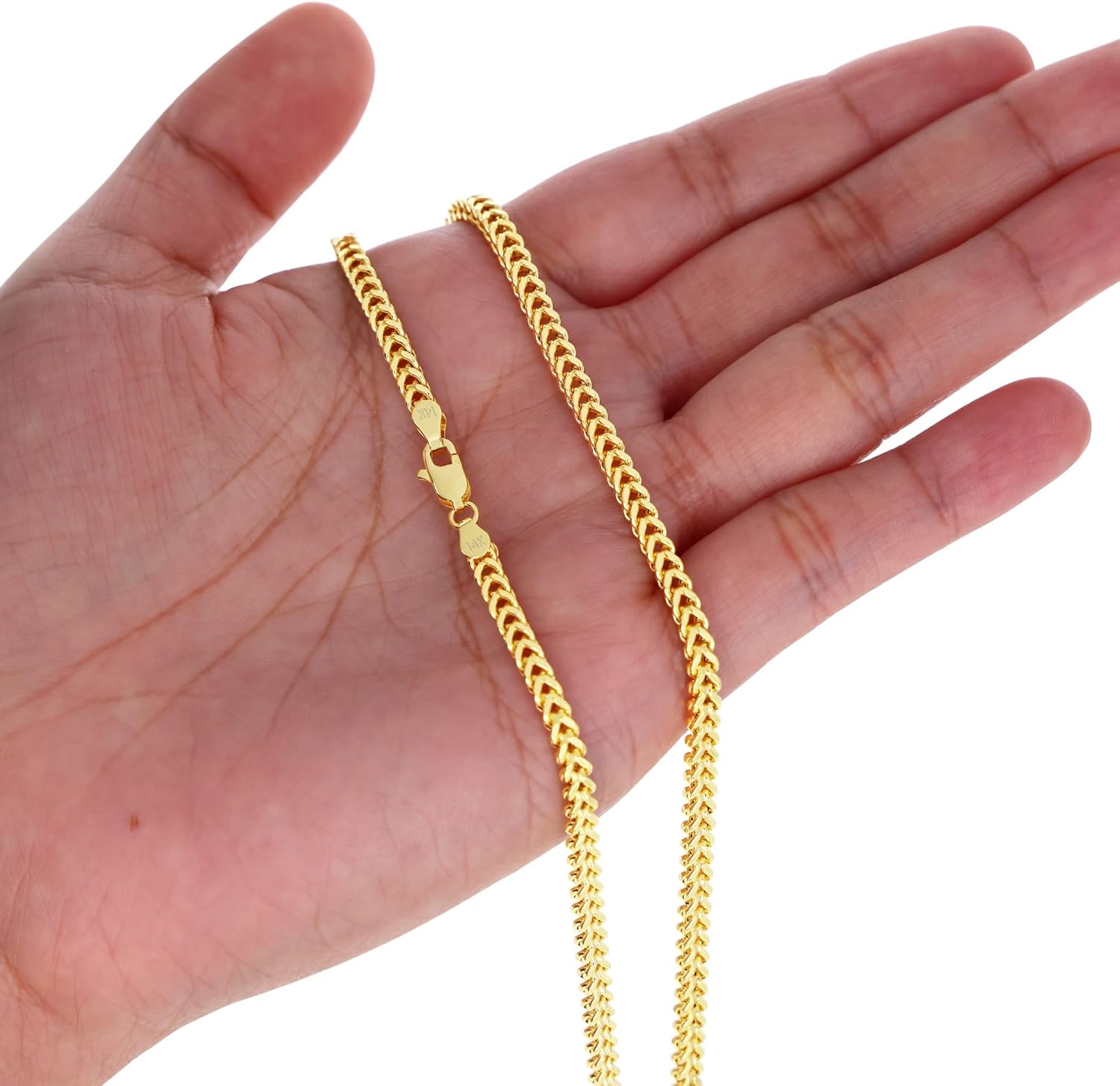 Nuragold 14k Real Yellow Gold Franco Square 3mm Box Chain Wheat Chain Bracelet (7"-9") Italian Jewelry for Men & Women