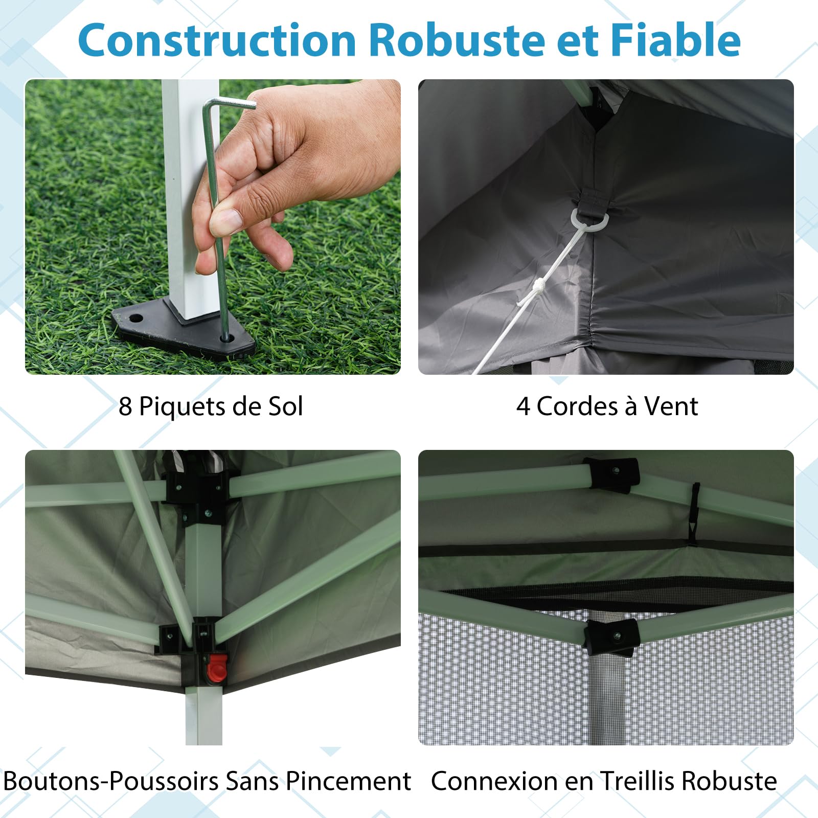 RELAX4LIFE Tonnelle Pliante 3x3 avec Moustiquaires, Tonnelle de Jardin Exterieur Facile à Monter, Toit Ventilé Argenté, Protection Solaire, Sac Inclus, Pavillon de Jardin pour Terrasse Patio, Gris