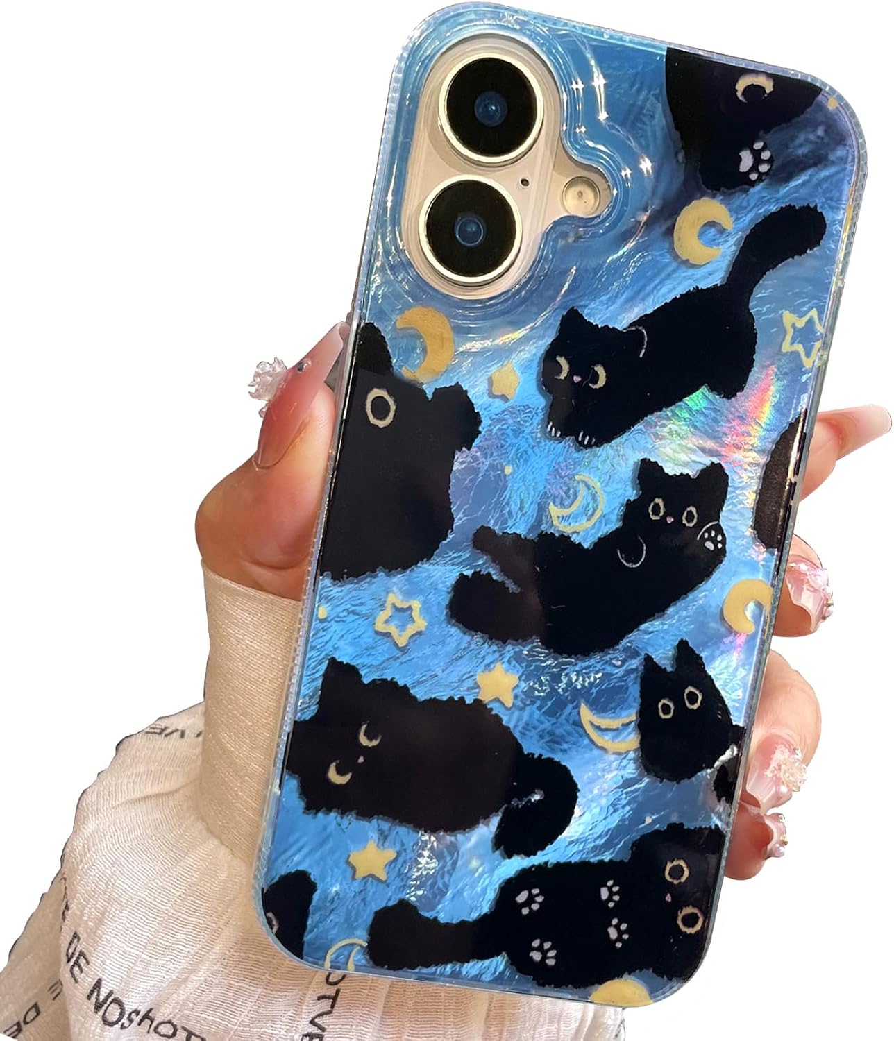 Compact Case for iPhone 16 Black cat Design,Cute Trendy Soft Slim TPU Shockproof Protective Bumper Phone Cases Cover for Women Girls Aesthetic Glitter Shiny Adorable