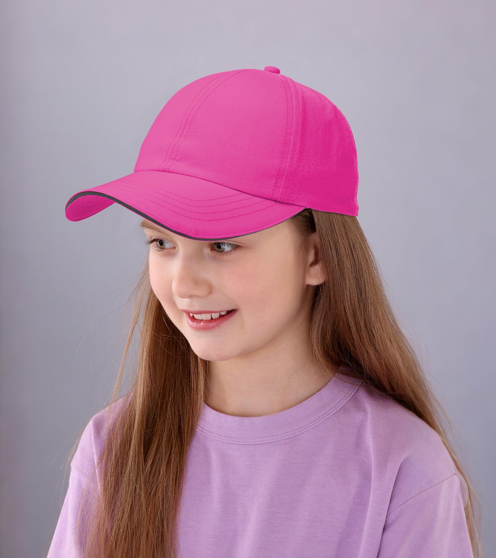 Mädchen-Hut mit überkreuztem Pferdeschwanz, reflektierend, leicht, Baseballkappe für Kinder, schnell trocknend, Netzstoff, Sportmütze für Alter 7–12 Jahre