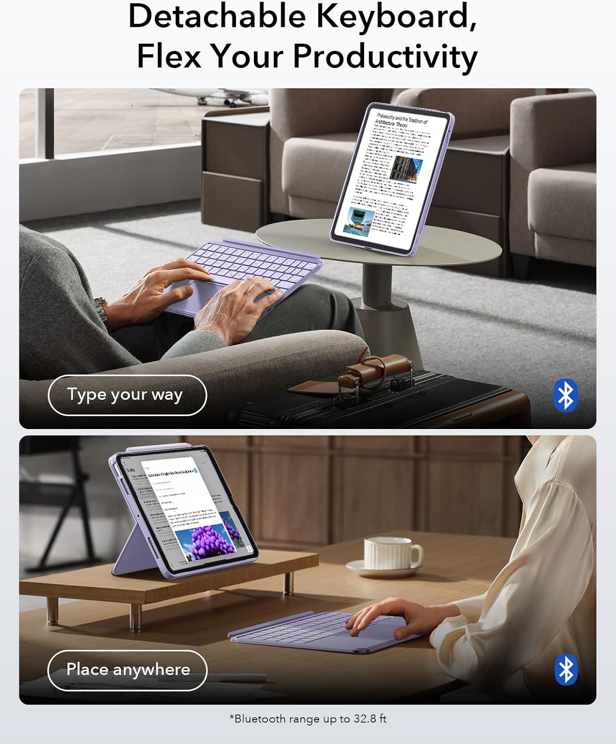 ESR for iPad Air 11 Inch Case with Keyboard M4/M3/M2 (2026/2025/2024) & Air 5th/4th Gen Shift Keyboard Case, Magnetic Detachable Keyboard, Portrait/Landscape Modes, Click-Anywhere Trackpad, Purple