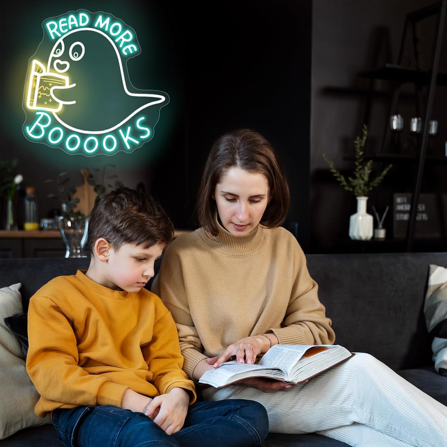 Read More Books Neon Sign,Ghost Neon Sign,Funny Wall Hangings,Ghost Booksr,Cute Kids Room Decor, Halloween Door Hanging Sign, Read Club Kids Room Store Halloween Gifts