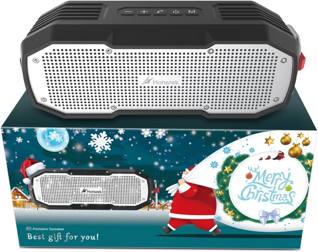 Portable Bluetooth Speakers, Honstek K9 Waterproof Bluetooth Speaker IPX7 DSP Stereo Bass with Dual Drivers Wireless Speaker with 16 Hours Playtime for iPhone, Sports, Party, (Black)