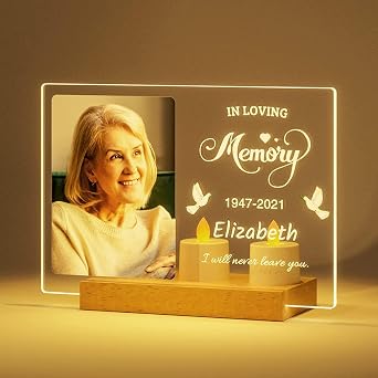 ALBK Personalized Memorial Gifts - Custom Memorial Plaque Night Light with Photo, in Loving Memory Picture Frame Sympathy Gifts for Loss of Mom, Condolence Bereavement Gifts for Loss of Loved One