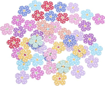 FENICAL Wooden Buttons 2cm Colorful Flowers 2 Holes Buttons Sweater Buckles Sewing Craft Scrapbooking DIY 50 Pcs Random Color