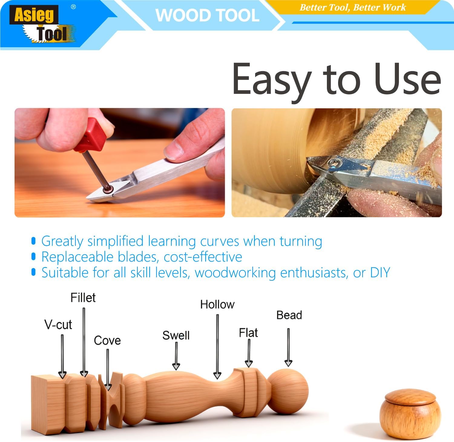 19.68Inches Wood Turning Tool Sharp Detailer Carbide Tipped Lathe Chisel Tool Bar Blades Gouge Skew Spear 35° With Diamond Carbide Insert for Wood Hobbyist or DIY or Carpenter