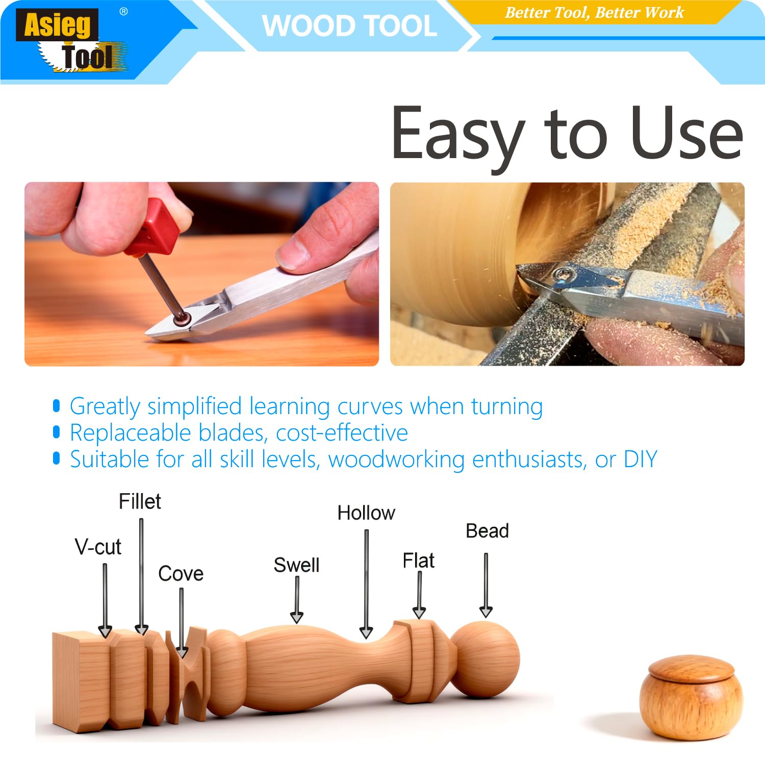 Wood Turning Tools - Radius Detailer Chisel Bar -4