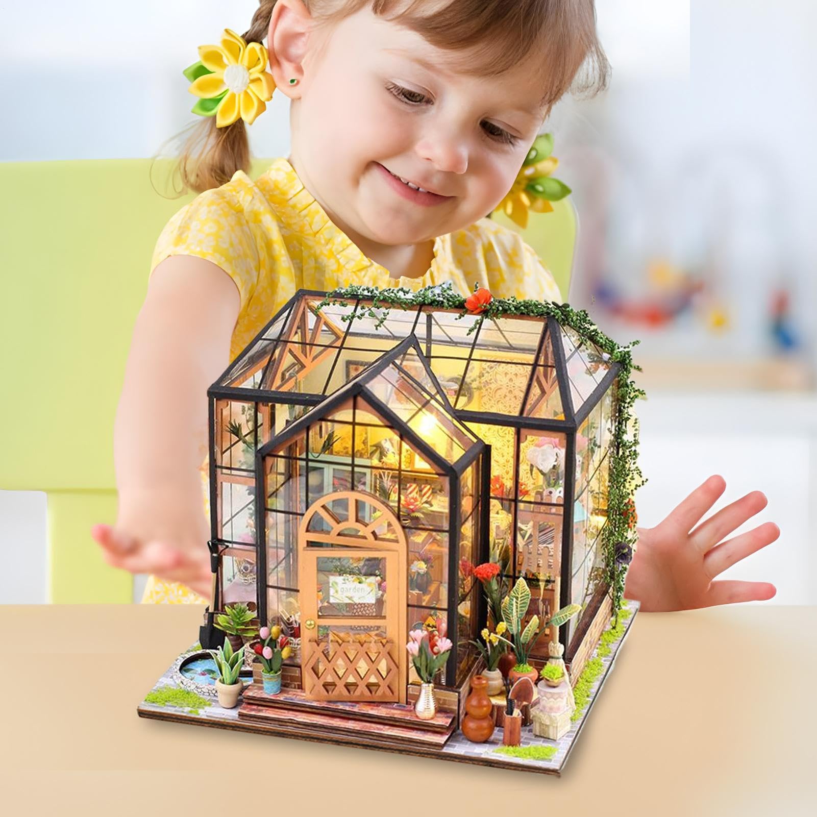 Kit Costruzione Mini Casa Progetti Mini Serra Legno Fatti a Mano | Kit Costruzione Serra con Mobili, Utensili e Colla Per Adulti Arredo Stanze Natale Compleanno Artigianato e Progetti