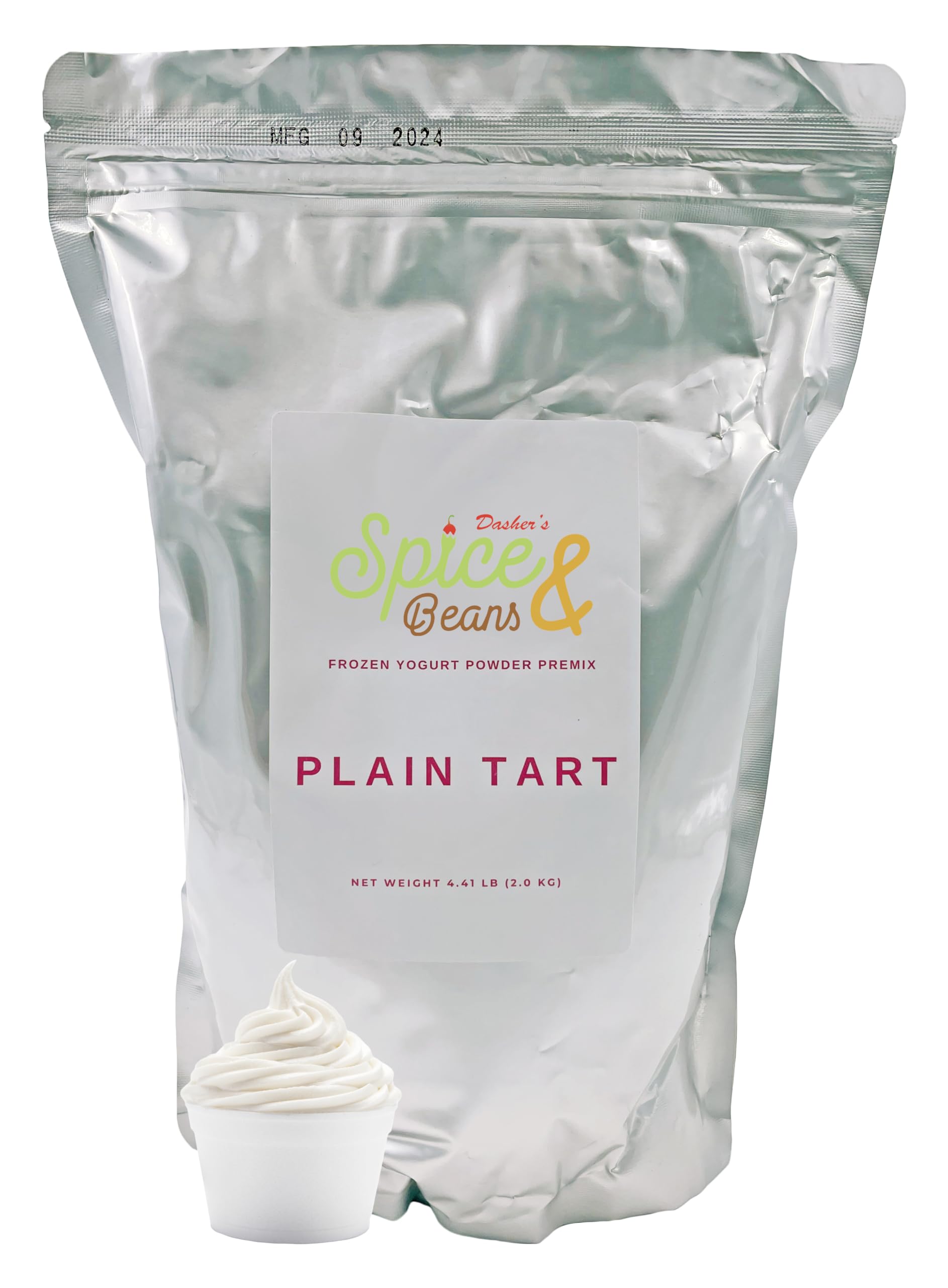 Frozen Yogurt Pre Mix By Dasher's Spice & Beans | Gluten Free & Low Fat | (70.4 oz., Plain Tart)