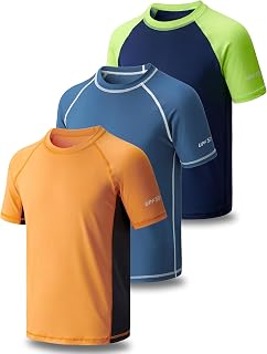 Liberty Pro 3 Pack Boys' UPF 50+ Rash Guard Short Sleeve Swim Shirts, Quick Dry UV Protection Swimwear for Kids