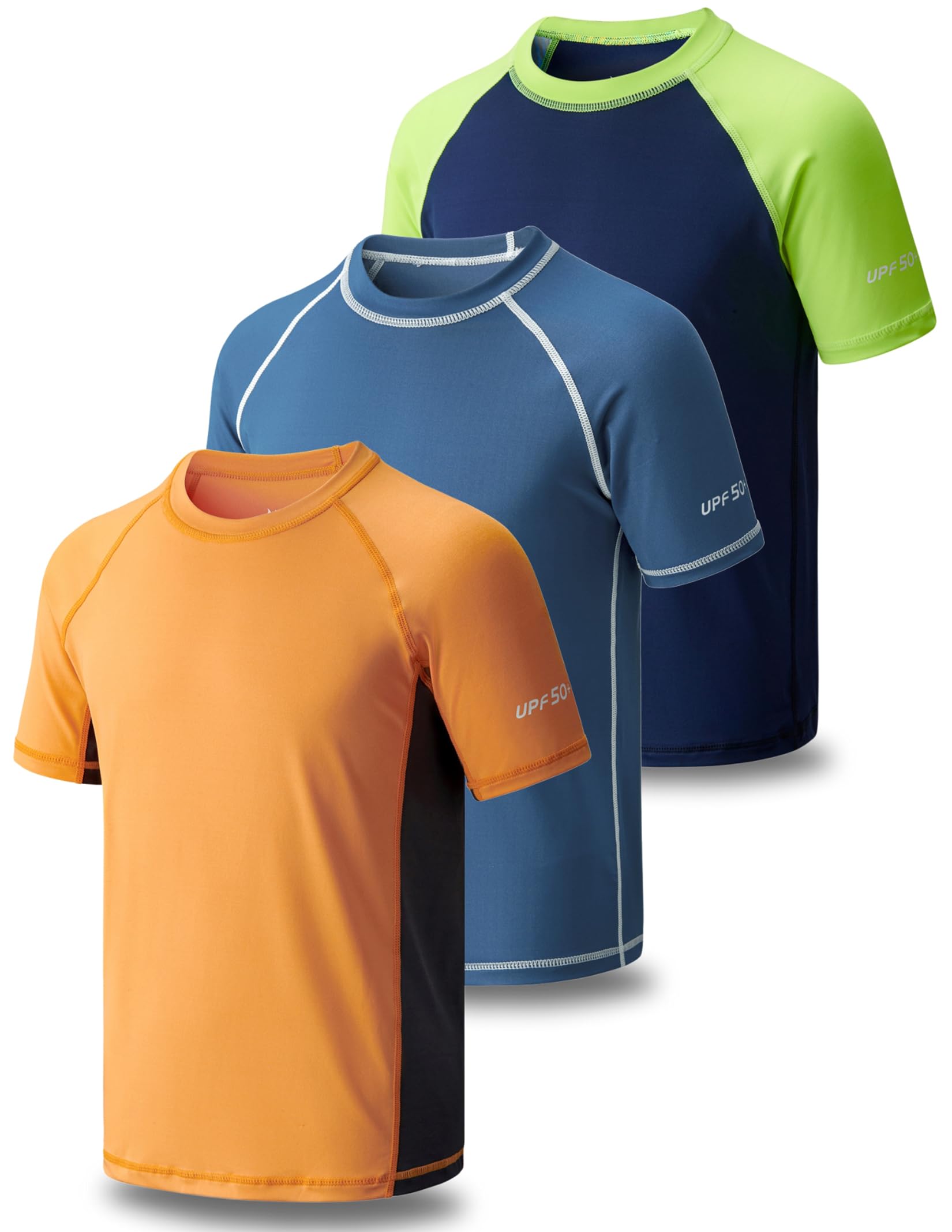 Liberty Pro 3 Pack Boys' UPF 50+ Rash Guard Short Sleeve Swim Shirts, Quick Dry UV Protection Swimwear for Kids