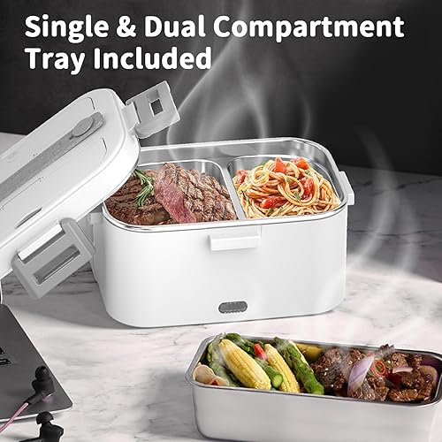 Miniatura 2 de Fiambrera eléctrica con calefacción para adultos con 2 contenedores de 1.8 L, interruptor de encendido y apagado y doble capa de 0.6 L, portátil de