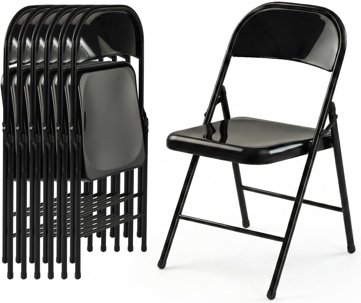 6 Pack All-Steel Metal Folding Chairs Set of 6, Black Heavy Duty Metal Foldable Dining Chair with Backrest, Hold Up to 350 LBS, Portable Fold Chair for Home and Office, Indoor & Outdoor Events