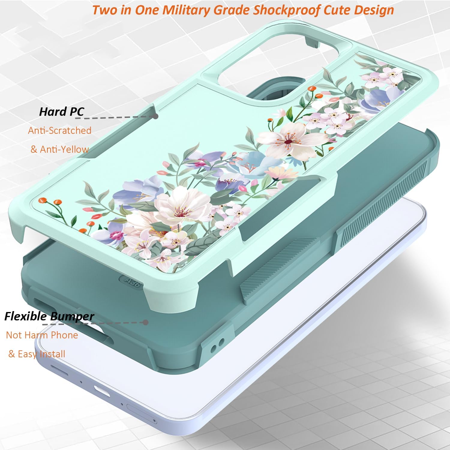 for Samsung Galaxy A36/A56 5G Case: Cute Flowers Floral Design for Girls Women Slim Soft TPU Bumper Shockproof Silicone Cell Phone Cover (Mint Green/Magnolia) - Image 6