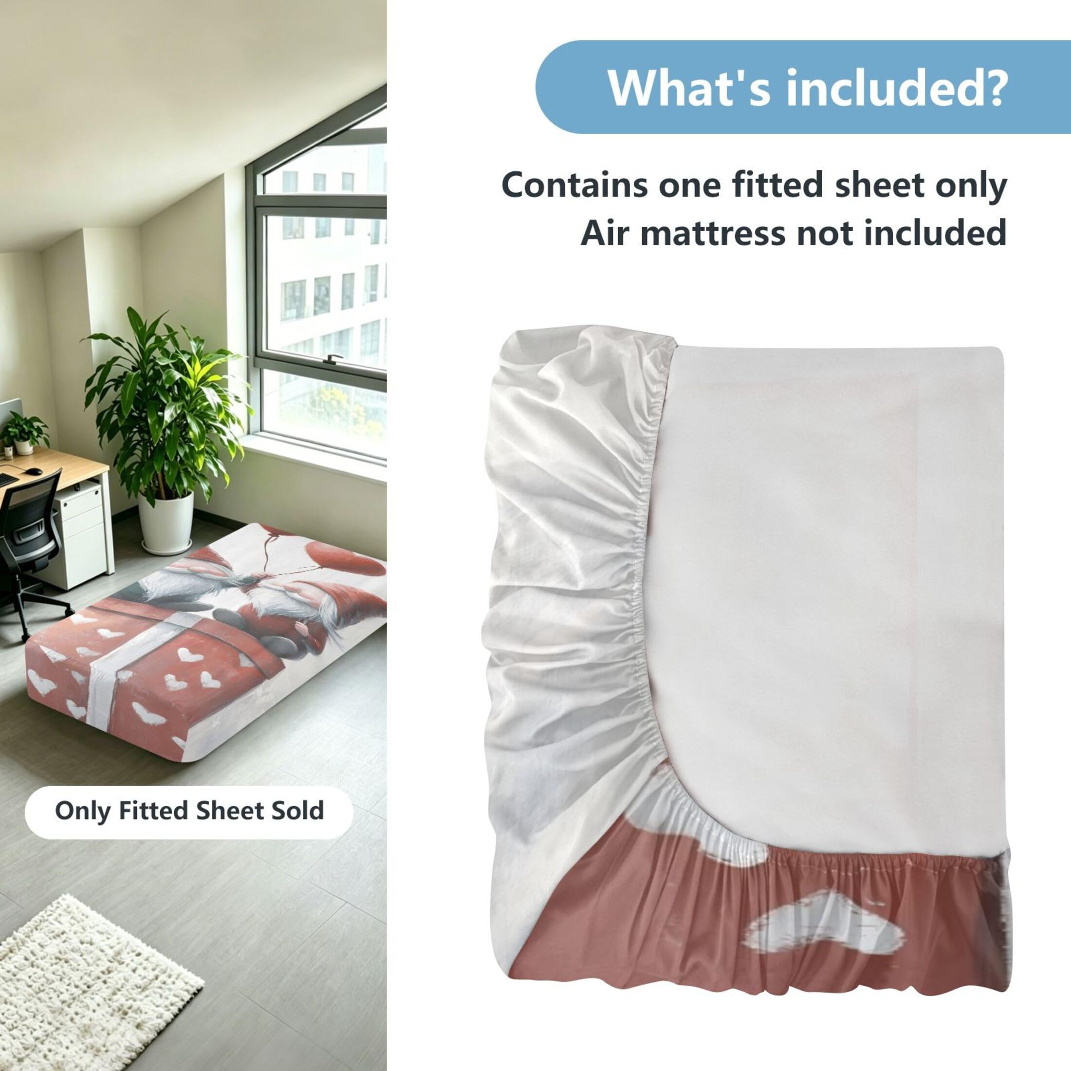 Sábana bajera ajustable individual de gnomos para colchón de aire, bolsillo extra profundo de 24 pulgadas, funda suave y transpirable con apertura de válvula de cremallera para cama de aire