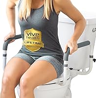Vista 1 de Vive Barandilla de seguridad para inodoro - Barra de agarre ajustable - Marco de soporte compacto con pasamanos para asiento de inodoro de baño