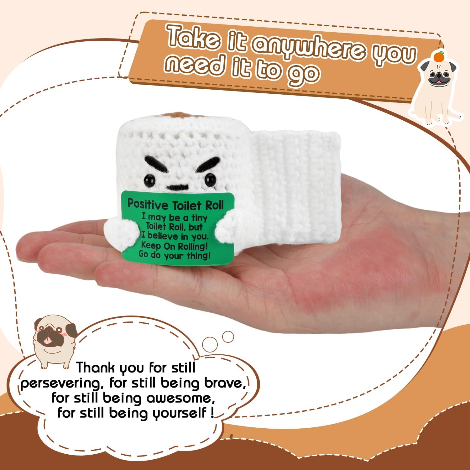 Positive Toilet Roll,Handmade Positive Toilet Roll Plush,Emotional Support Crochet Gift with Card for Women Men