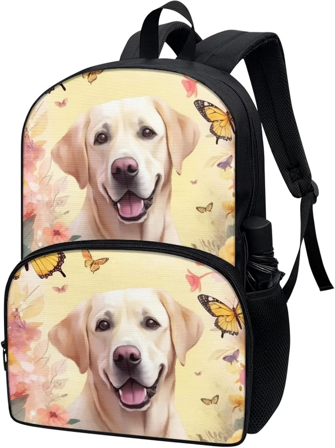 Modysero Butterfly Labrador Dog Print Girls Backpack Adjustable Strap Lightweight Large Capacity School Backpack for Teen Girls Travel Laptop 17 Inch Book Bag with Two Side Bottle Pocket
