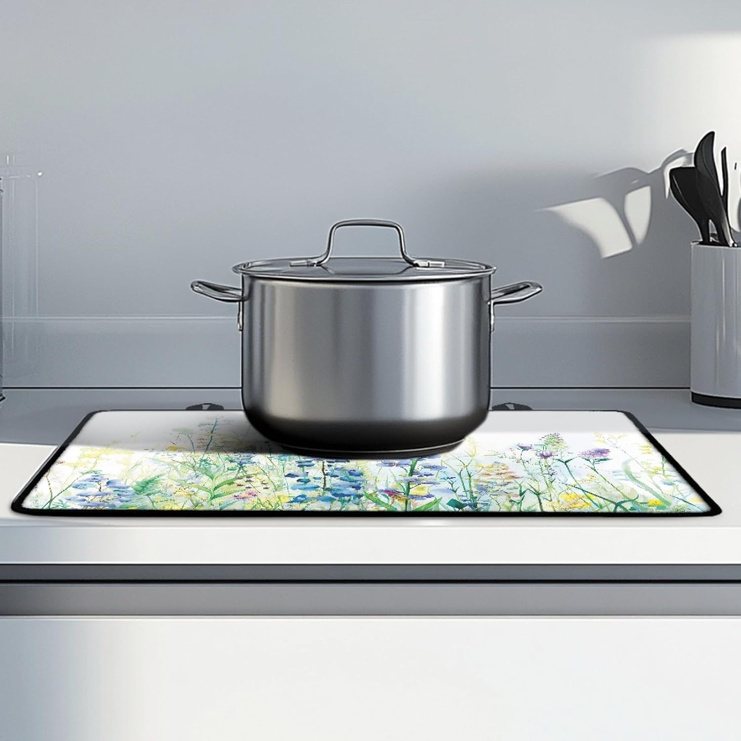 Flowers Stove Top Cover for Electric Stove,Silicone Stove Mat for Glass Top Stove,Glass Cooktop Protector,Dish Drying Mats for Kitchen,Range Covers for Electric Stove,Kitchen Accessories