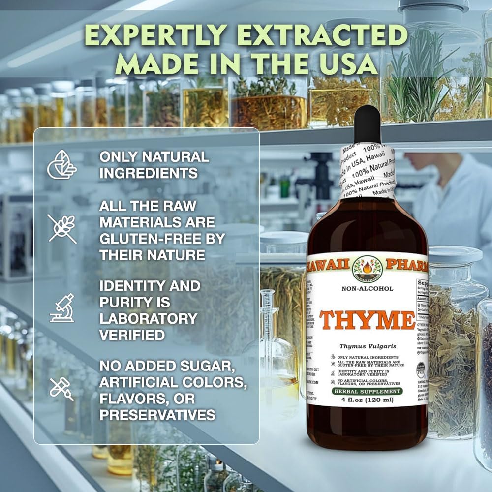 Thyme (Thymus Vulgaris) Dry Leaf Glycerite, All Natural, Vegan, Lab Tested Alcohol-Free Liquid Extract - 4 fl.oz