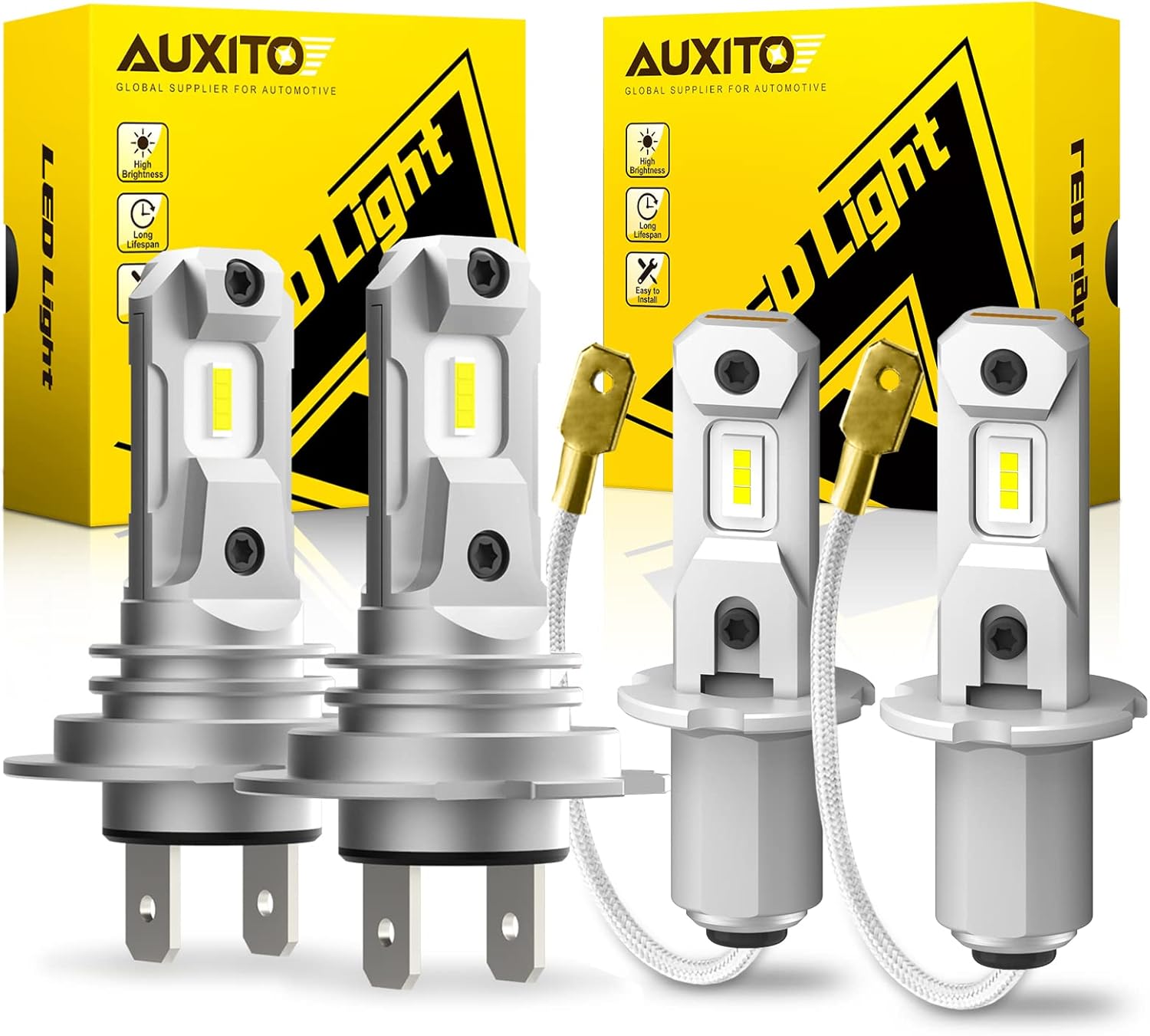 AUXITO H7 LED Headlight Bulbs and H3 LED Fog Lights, 6500K