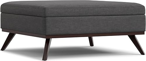 Miniatura 359 de SIMPLIHOME Owen - Bandeja rectangular moderna de mediados de siglo de 34 pulgadas de ancho, otomana pequeña para almacenamiento de mesa auxiliar, en