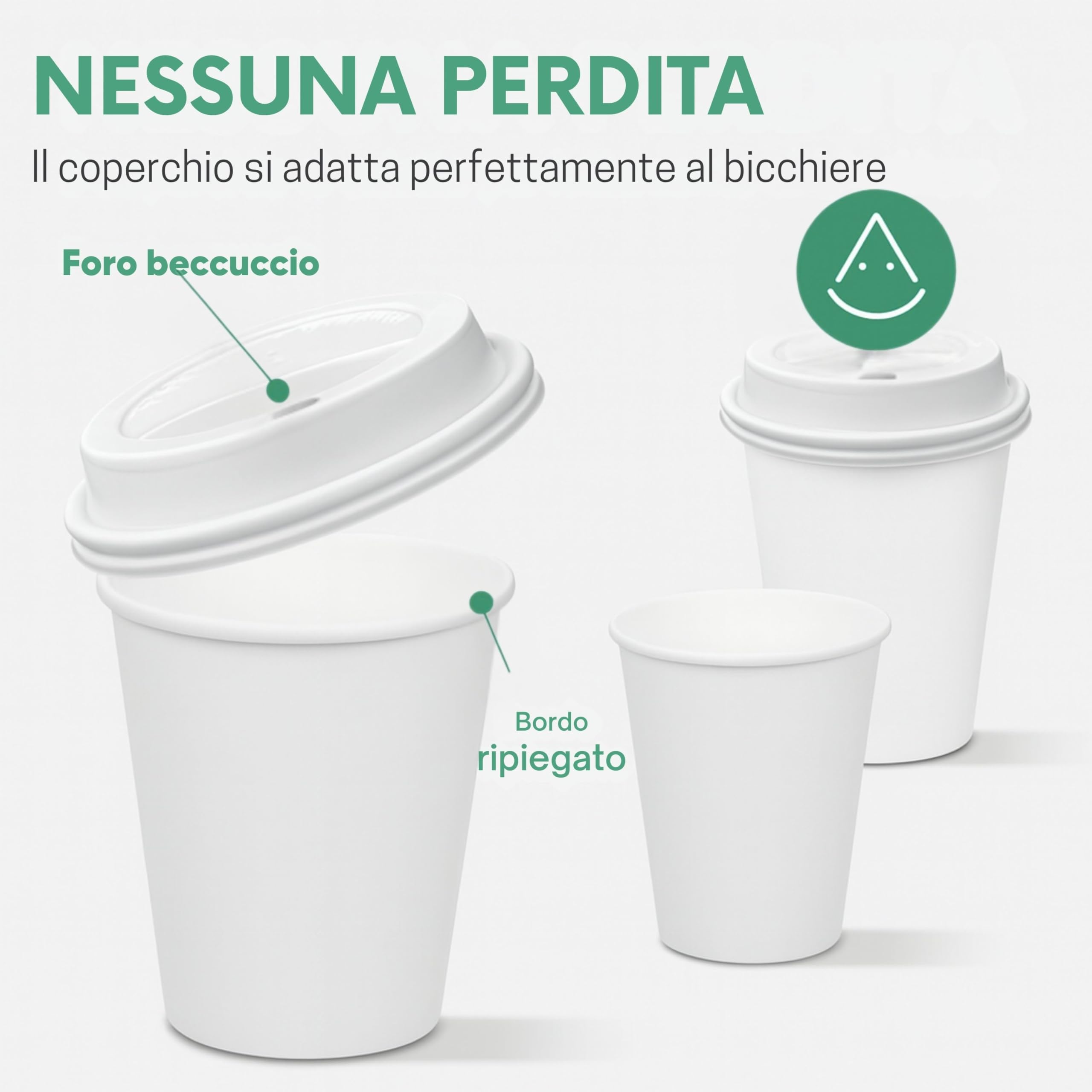 500 Bicchieri di Carta con Coperchio di Plastica da 360ml - Per Caffè Lungo, Espresso, Ginseng, Acqua o Cocktail - Adatti all'Uso Domestico, e Attività, Bianchi