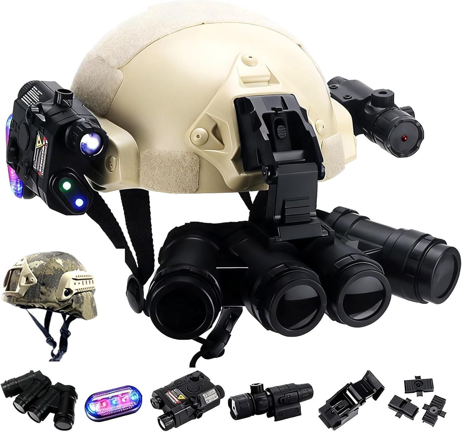 Children's Tactical Helmet Set, Paintball Combat Helmet with Flashlight & Helmet Cover for Outdoor Airsoft Game