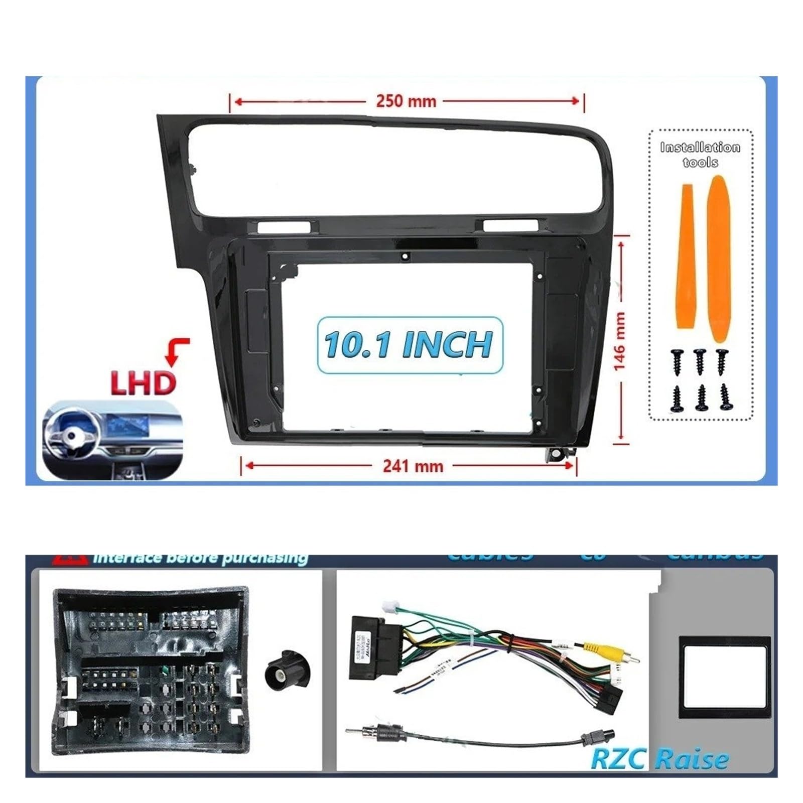 Mascherina Autoradio Cornice Stereo per VW per Golf 7 2013-2020 Car Stereo con GPS Radio Lettore MP5 2-DIN 10.1 Pollici unità Principale Fascia Pannelli Cornici CD