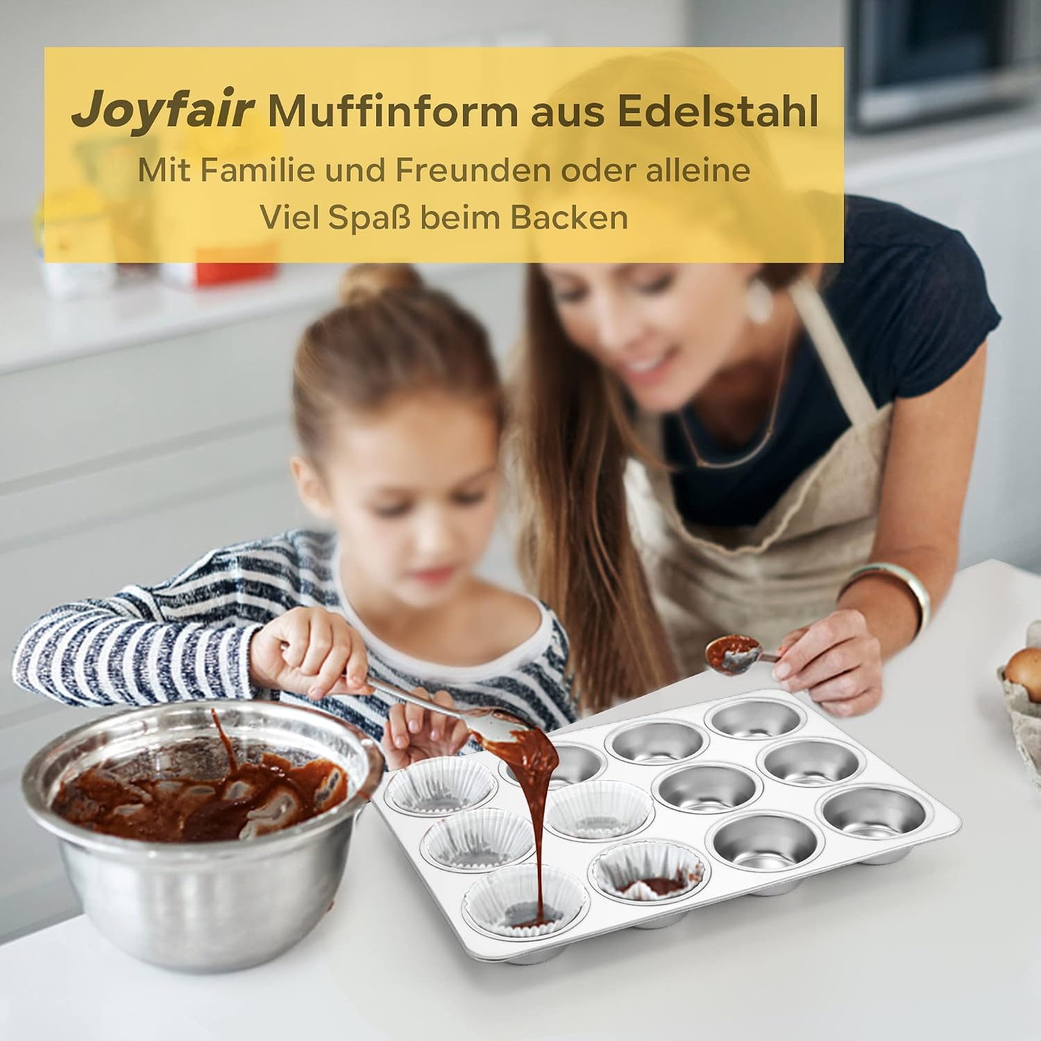 Joyfair Stainless Steel Muffin Tray for 12 Muffins, Muffin Baking Moulds 35 x 27 cm, Muffin Baking Mould for Cupcakes, Brownies, Pudding, Cakes, Non-Toxic & Healthy, Oven & Dishwasher Safe image 5